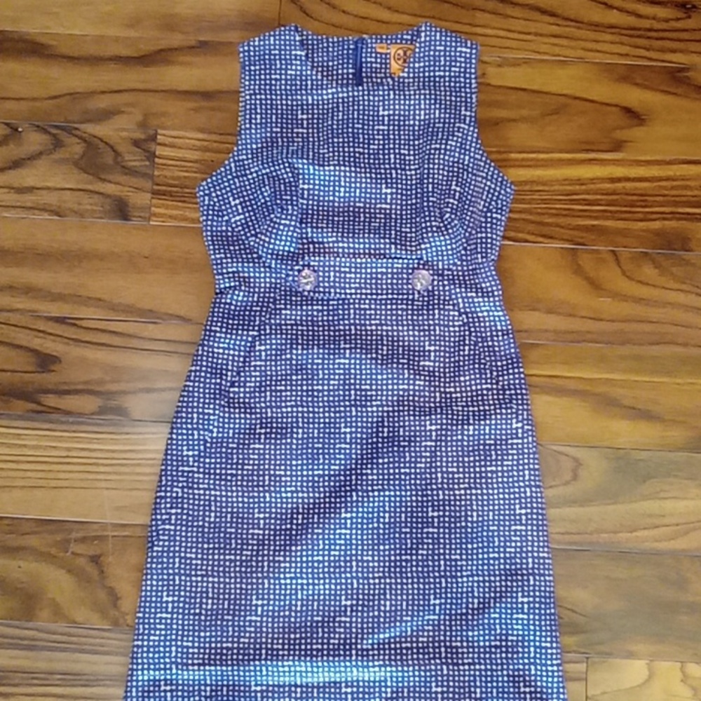 Tory Burch Navy and White Sleeveless Sheath Dress - Picture 1 of 5